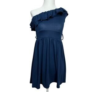 Derek Heart Navy One-Shoulder Ruffle Dress – Flowy Mini Dress Size M